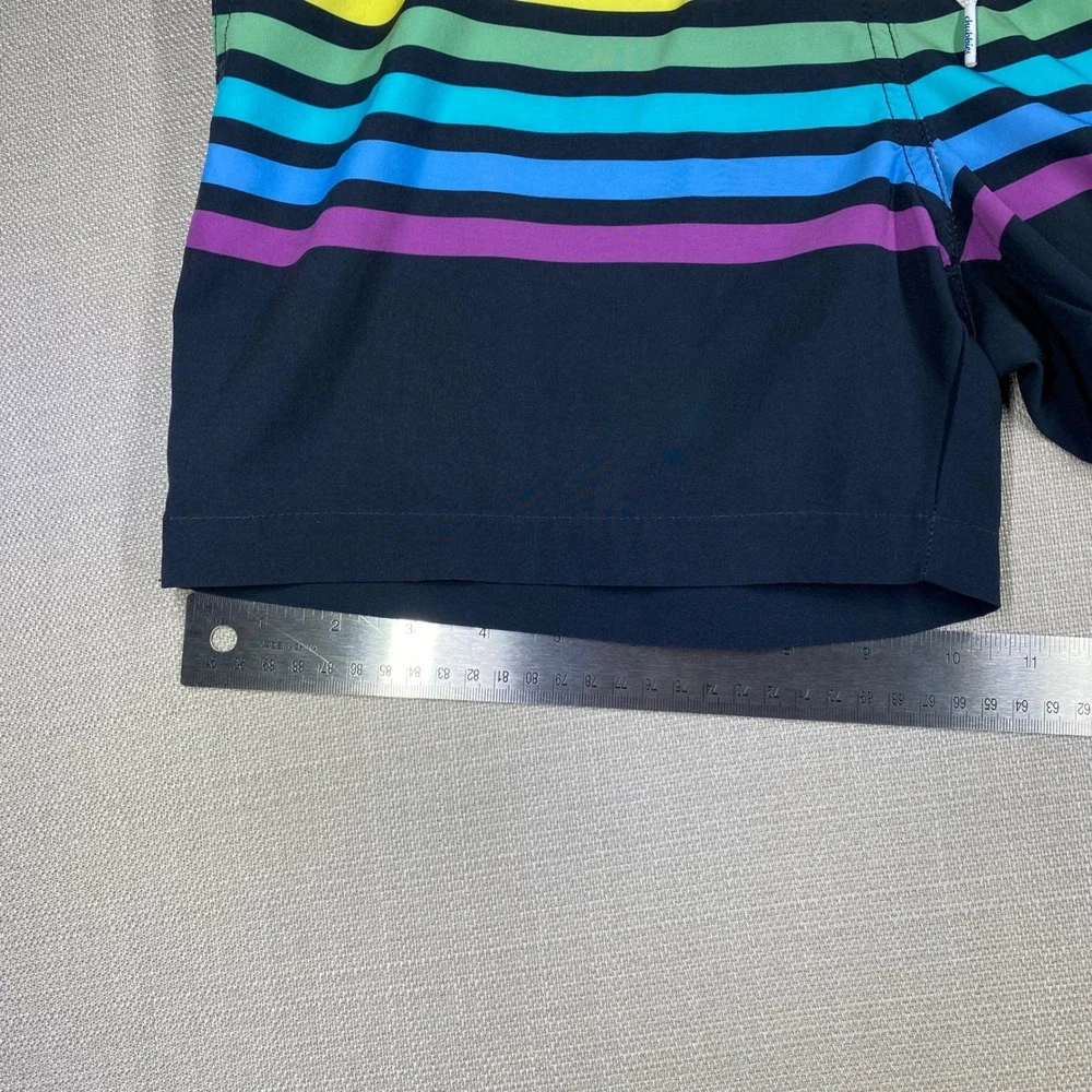 Chubbies Mens Rainbow Stripe Swim Trunks Black Mesh Lined 5.5